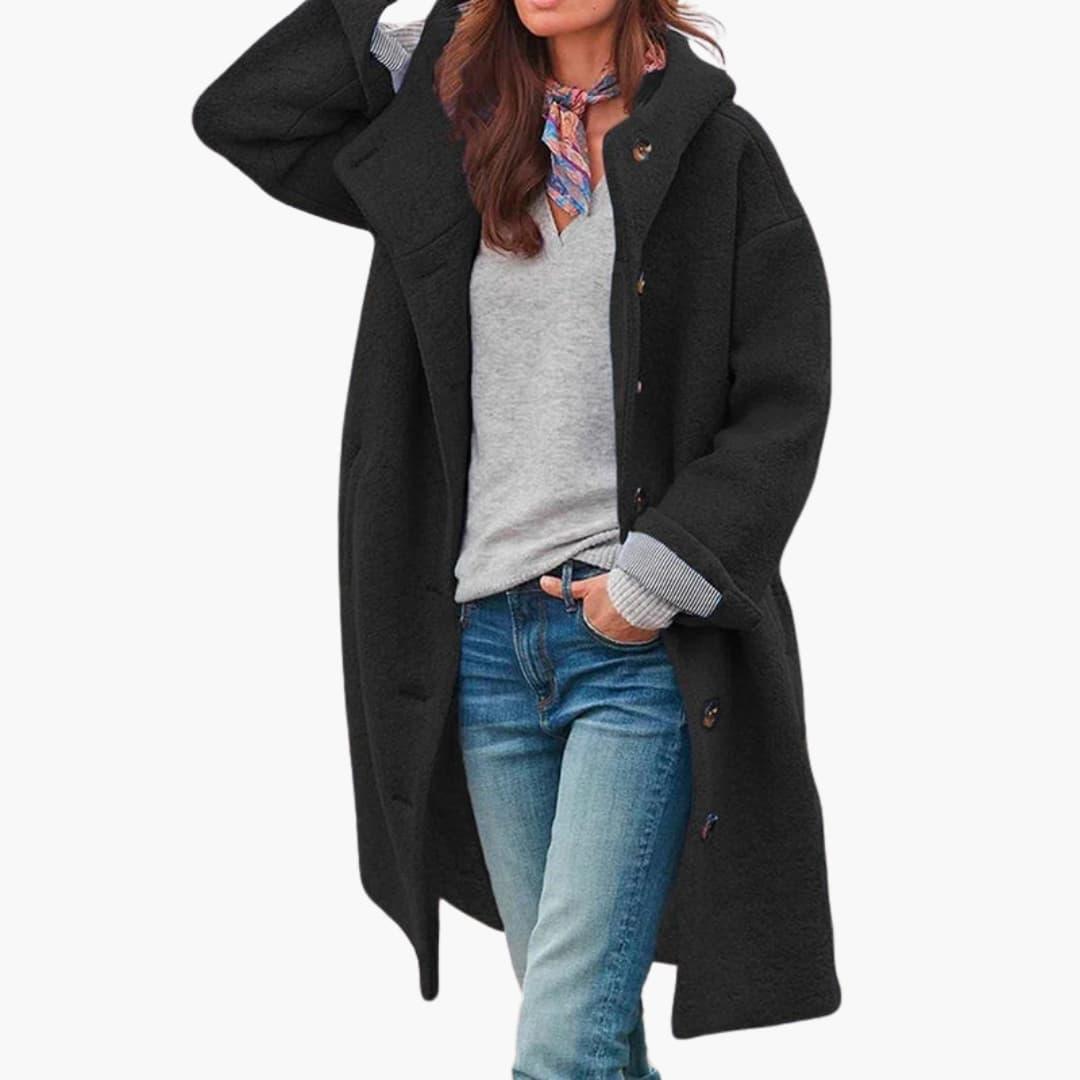 Women’s Hooded Coat with Button Front - Addison Fashion