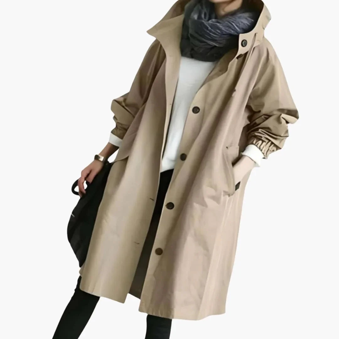 Women’s Hooded Trench Coat with Button Front - Addison Fashion