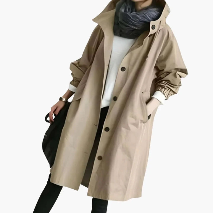 Women’s Hooded Trench Coat with Button Front - Addison Fashion