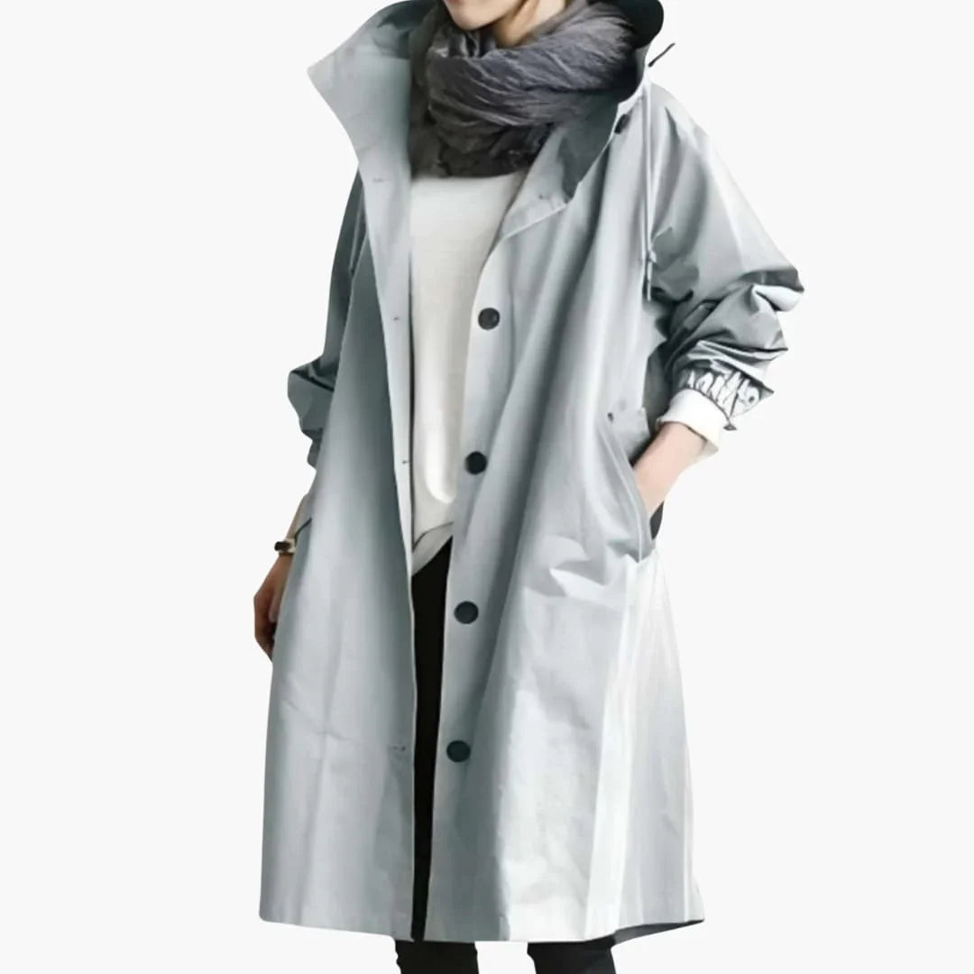 Women’s Hooded Trench Coat with Button Front - Addison Fashion