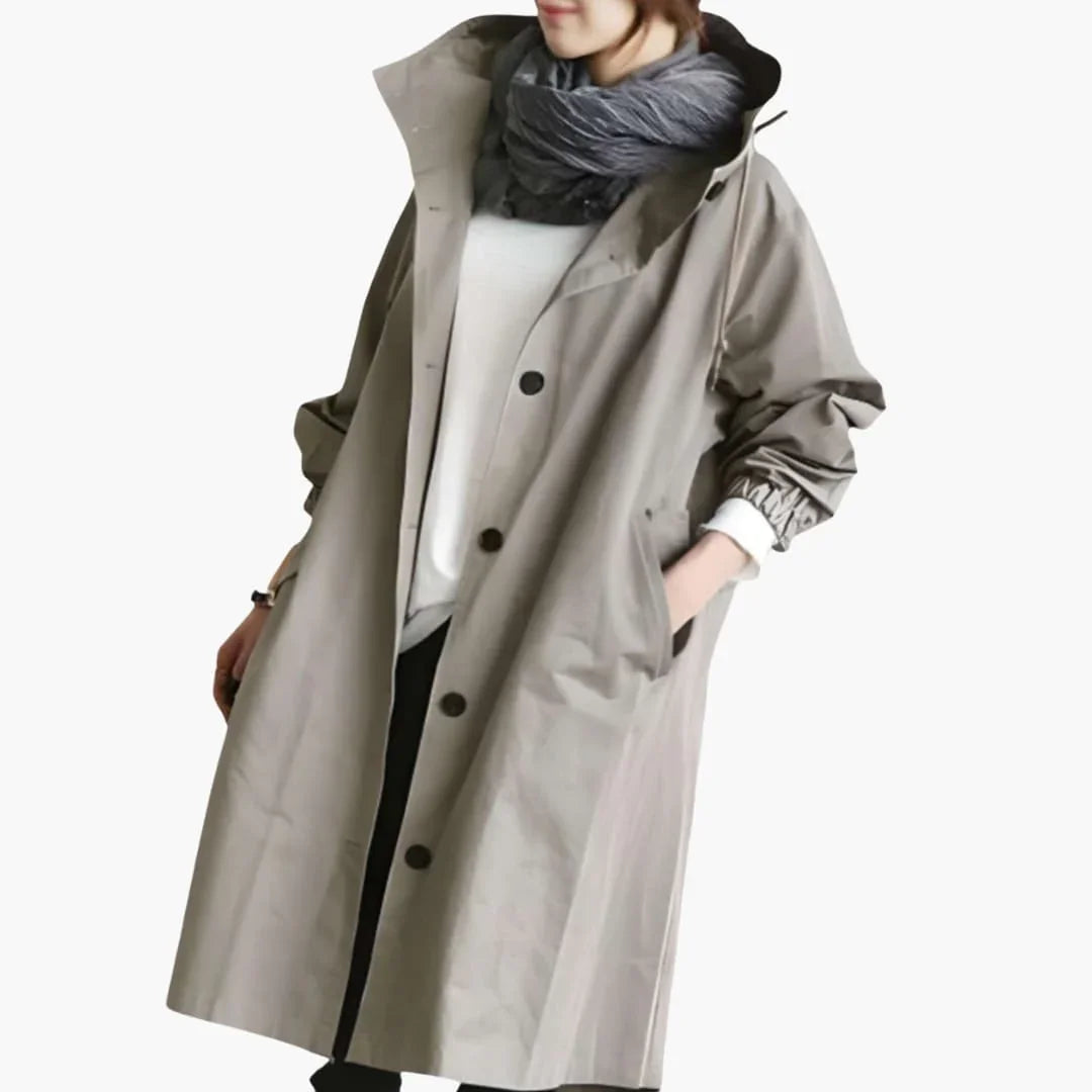 Women’s Hooded Trench Coat with Button Front - Addison Fashion