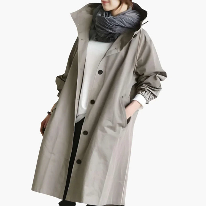 Women’s Hooded Trench Coat with Button Front - Addison Fashion