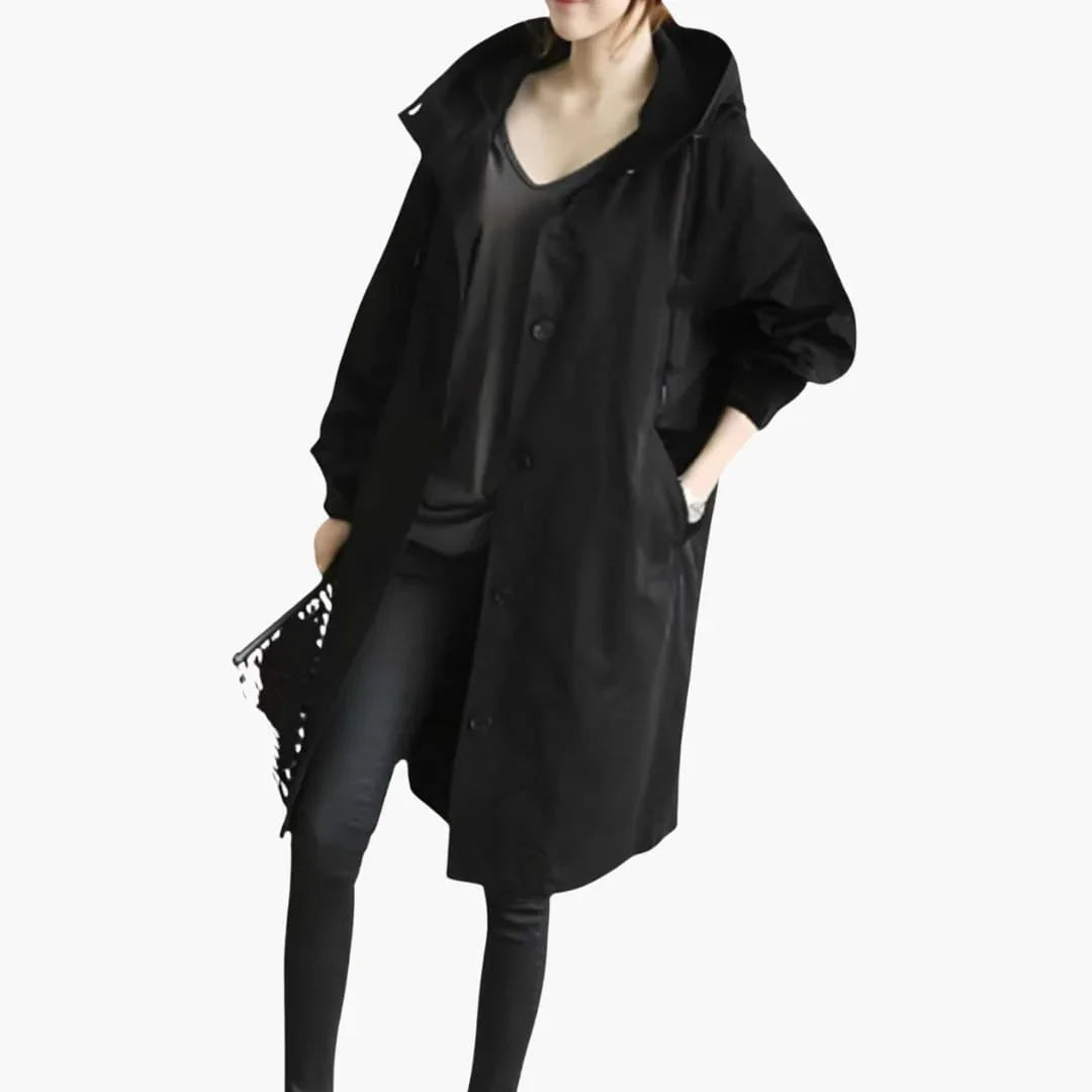 Women’s Hooded Trench Coat with Button Front - Addison Fashion