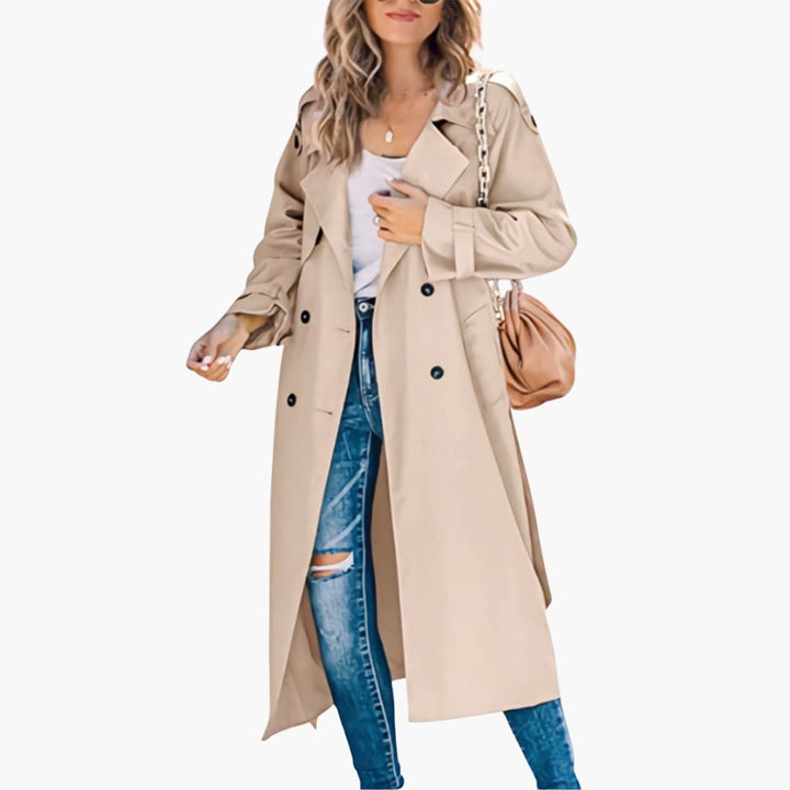 Suzanne - Women’s Long Trench Coat with Lapel Collar
