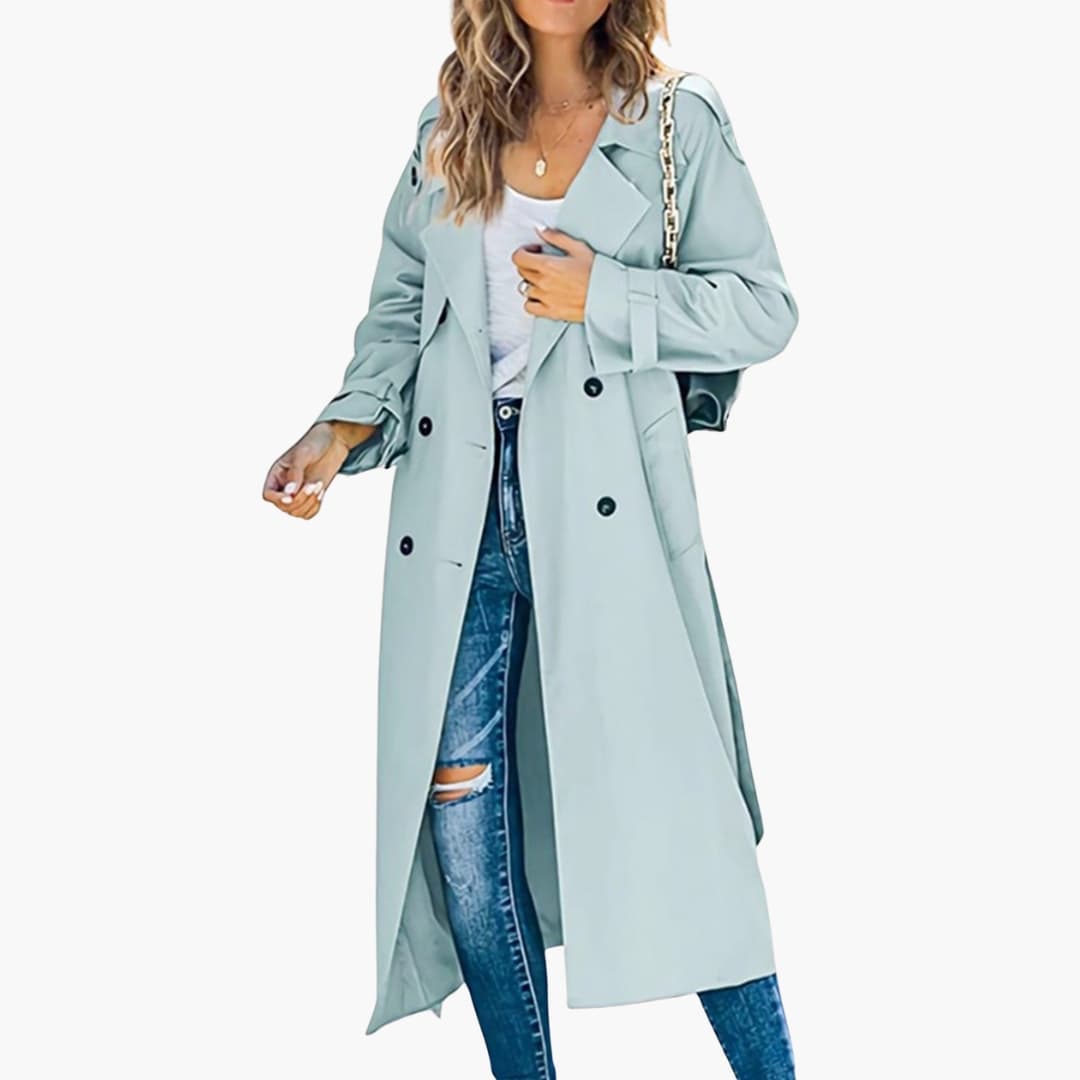 Suzanne - Women’s Long Trench Coat with Lapel Collar