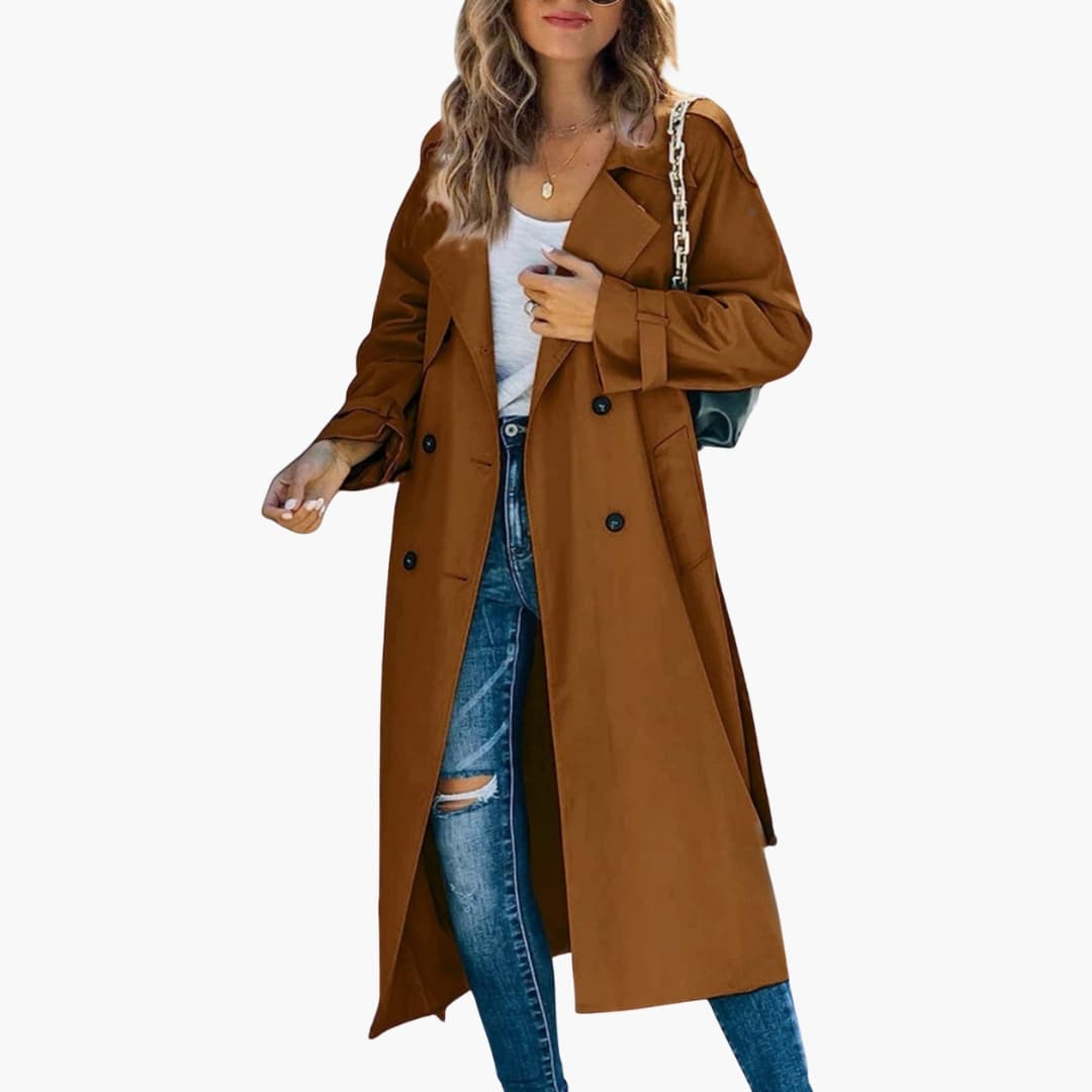 Suzanne - Women’s Long Trench Coat with Lapel Collar