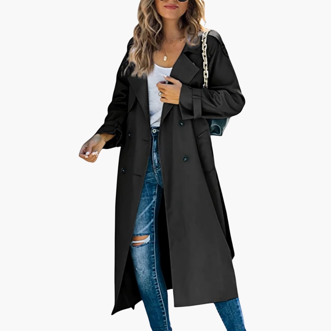 Suzanne - Women’s Long Trench Coat with Lapel Collar