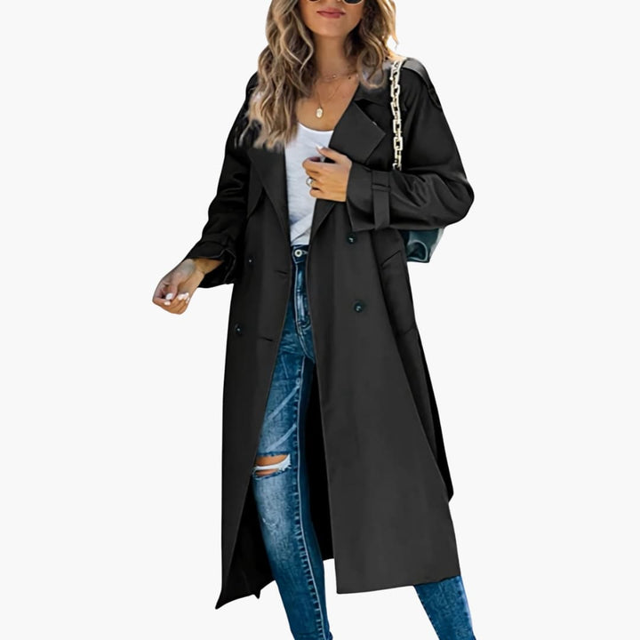 Suzanne - Women’s Long Trench Coat with Lapel Collar