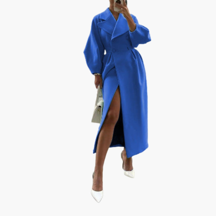 Violet - Women’s Long Trench Coat with Front Button Closure