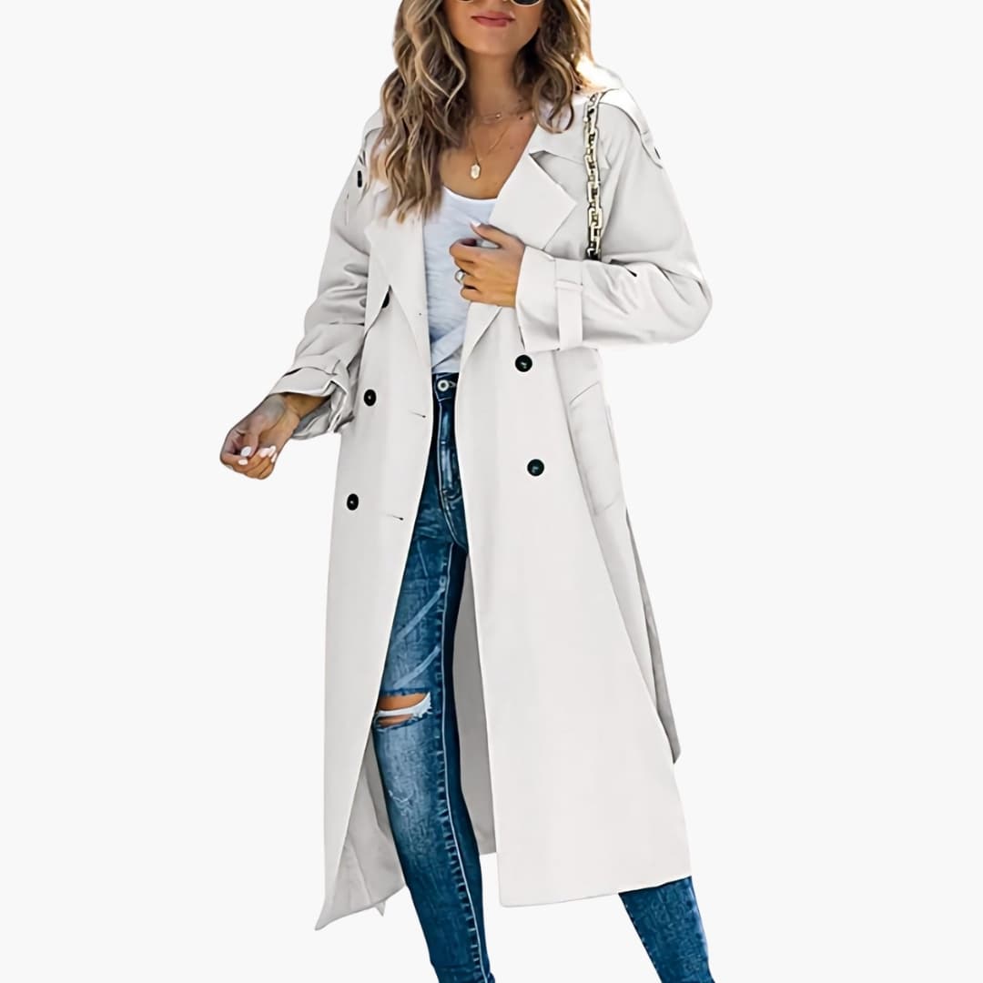 Suzanne - Women’s Long Trench Coat with Lapel Collar