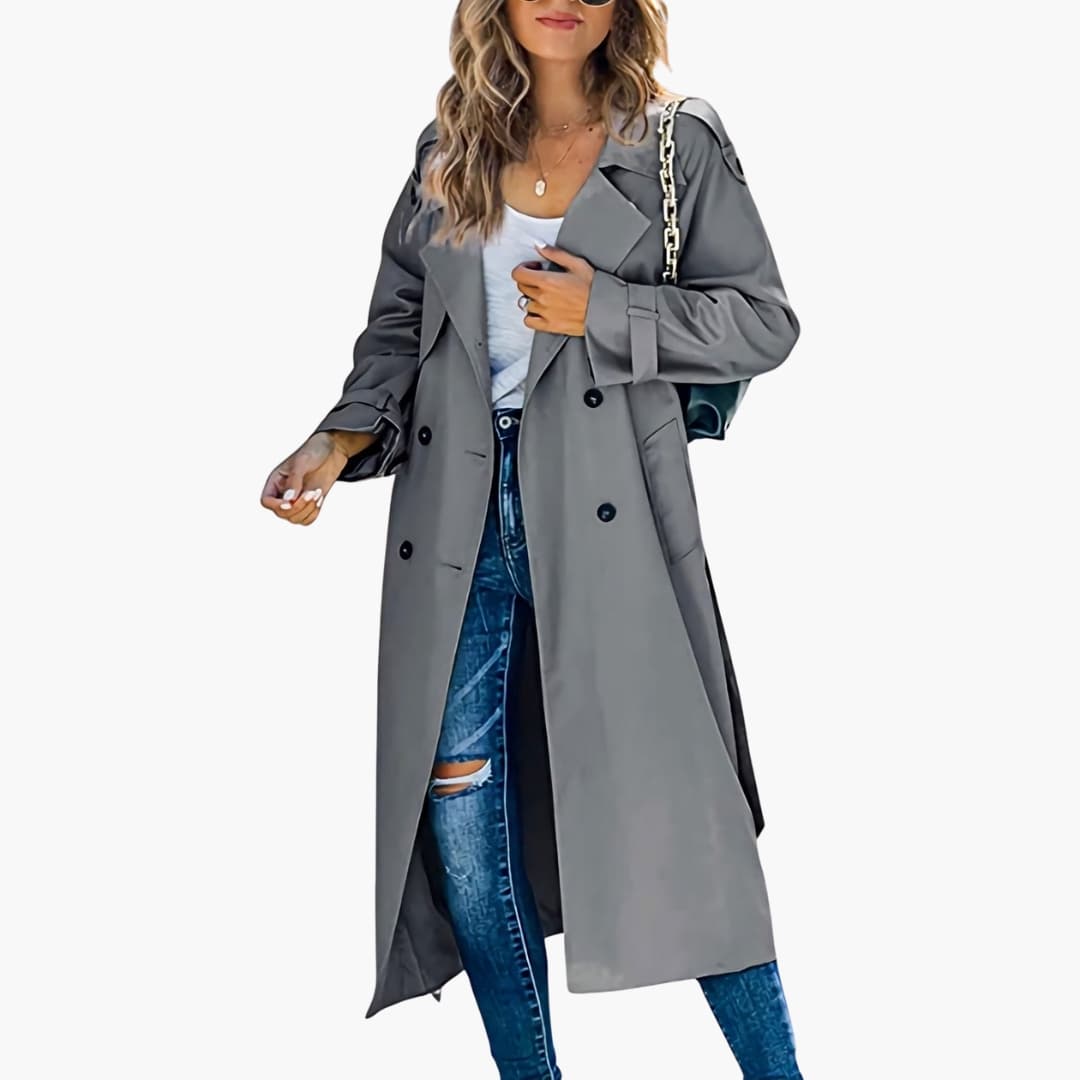 Suzanne - Women’s Long Trench Coat with Lapel Collar
