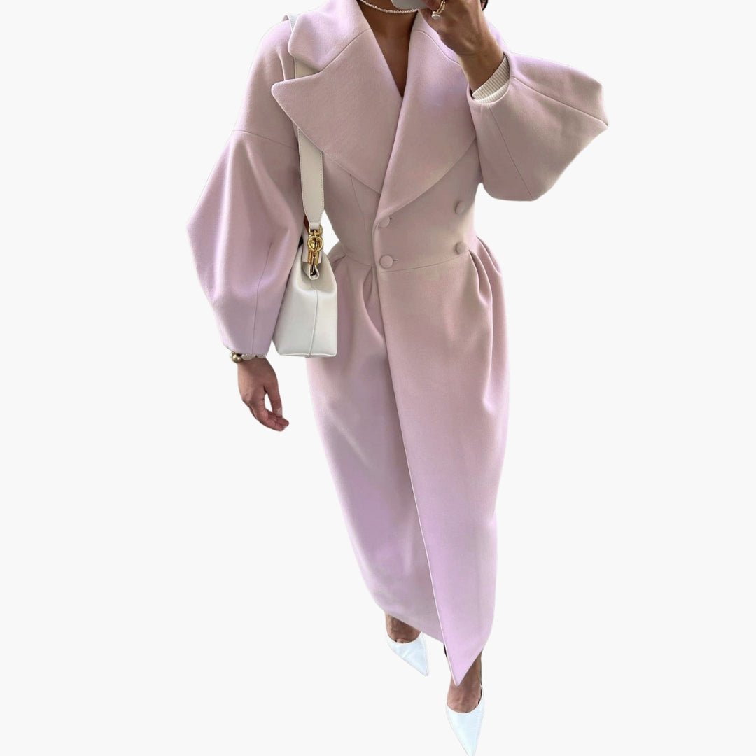 Violet - Women’s Long Trench Coat with Front Button Closure