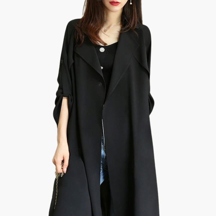 Yasmin - Women’s Long Trench Coat with Rolled Sleeves