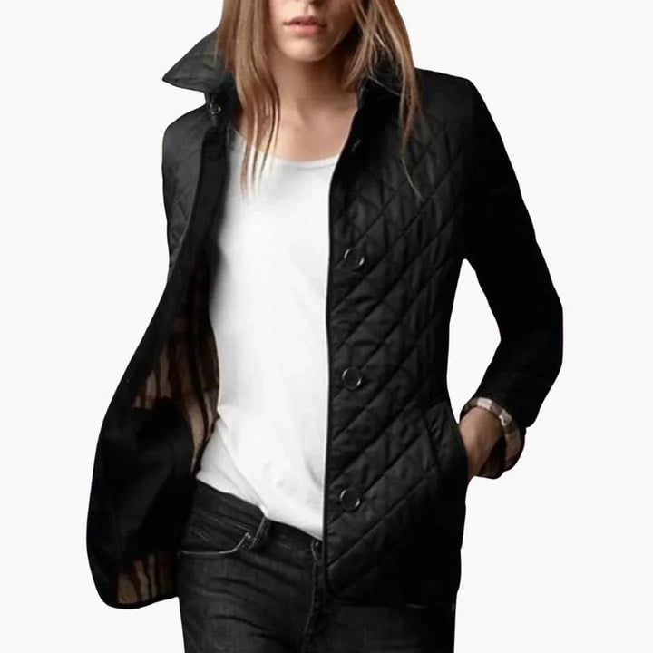 Women’s Quilted Jacket with Turned Down Collar - Addison Fashion