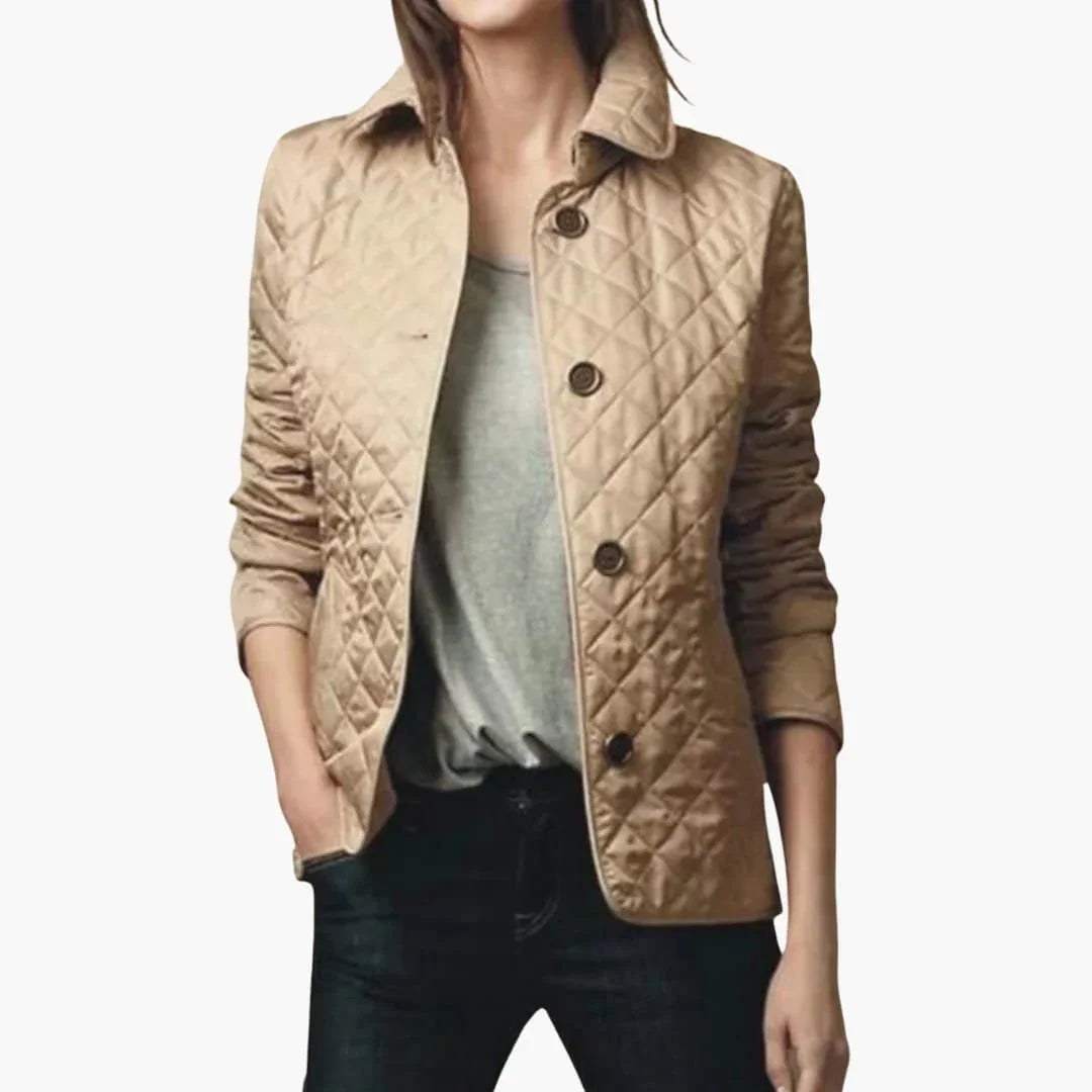 Women’s Quilted Jacket with Turned Down Collar - Addison Fashion