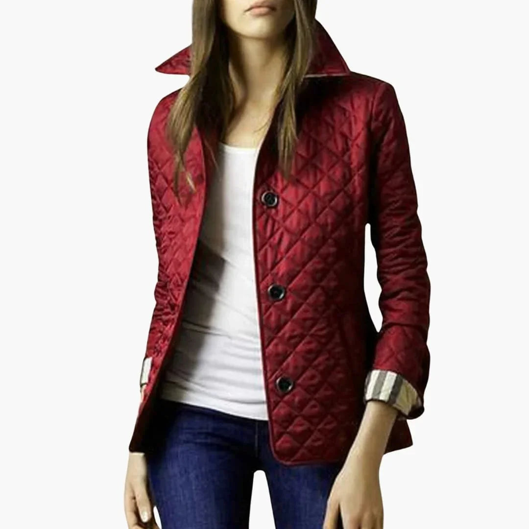 Women’s Quilted Jacket with Turned Down Collar - Addison Fashion