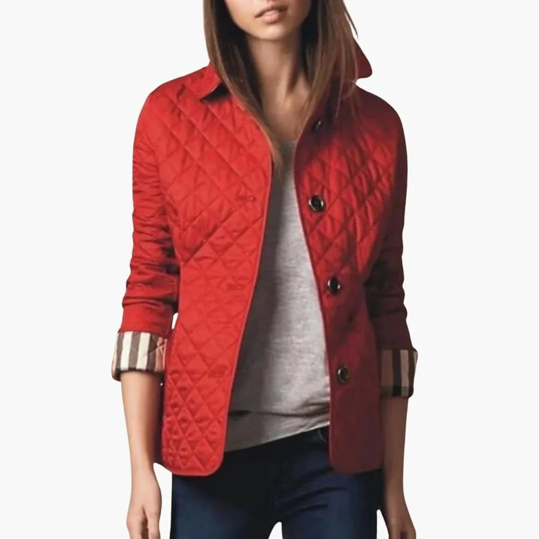 Women’s Quilted Jacket with Turned Down Collar - Addison Fashion